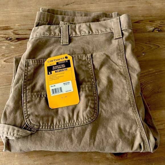 Carhartt Men's Relaxed Fit Twill Utility Work Pant Color: Dark Khaki NEW 38 X 36 - Picture 2 of 3